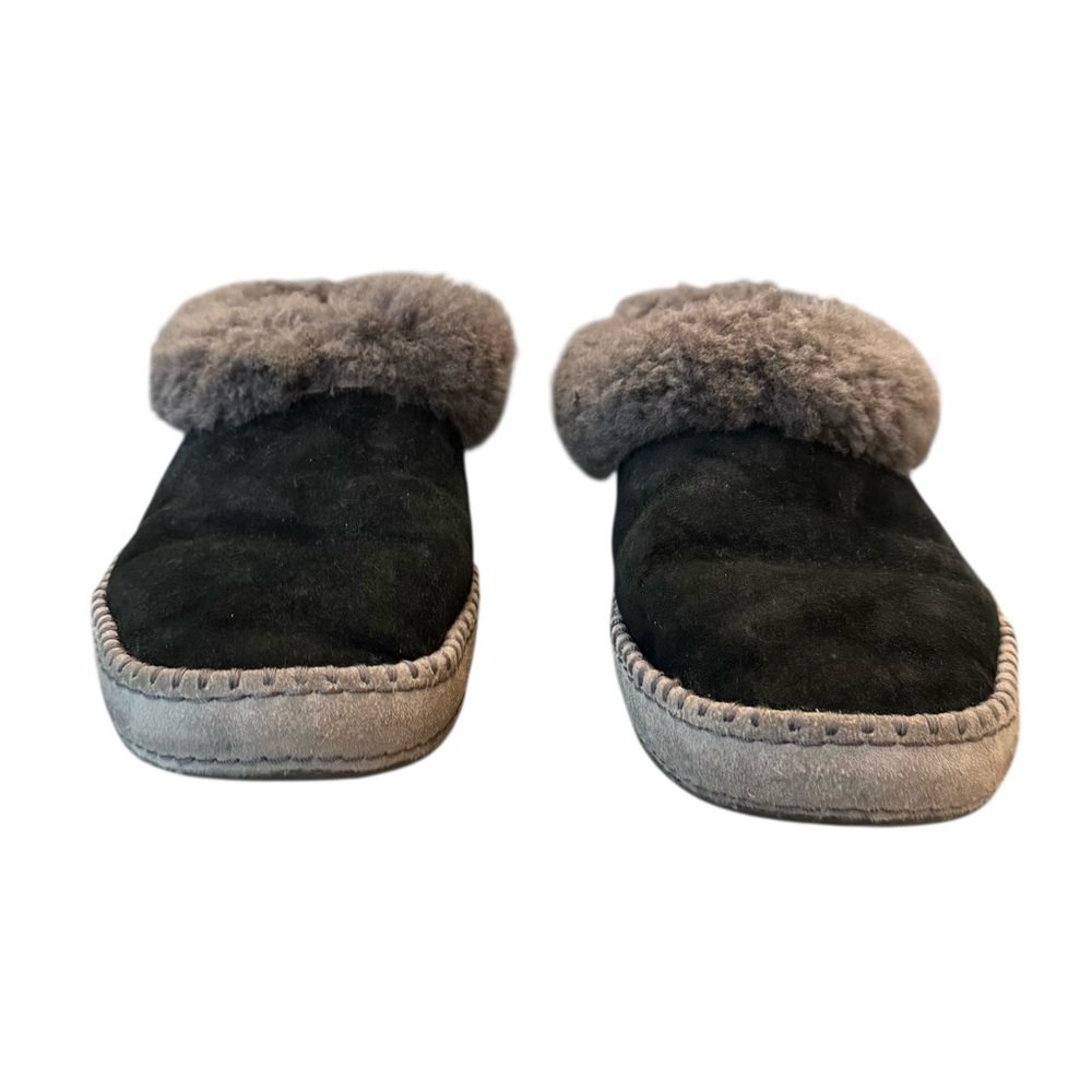 UGG Australia Women Black Suede Sheepskin Fur Lined Slippers Moccasins Shoes - Picture 8 of 13